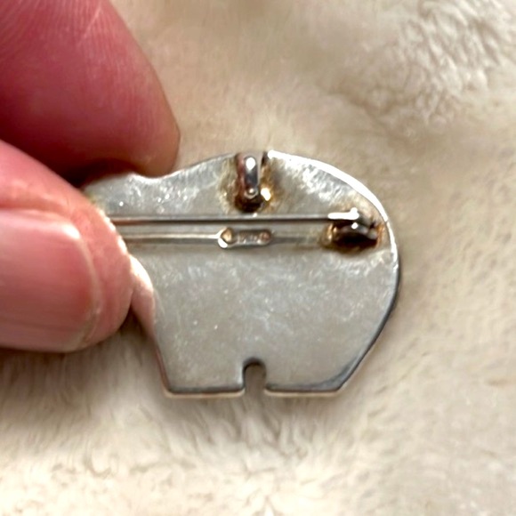 🐻 925 STAMP STERLING SILVER MOSAIC LAPIS STONE BEAR BROOCH PIN/NECKLACE PENDANT - Picture 2 of 7